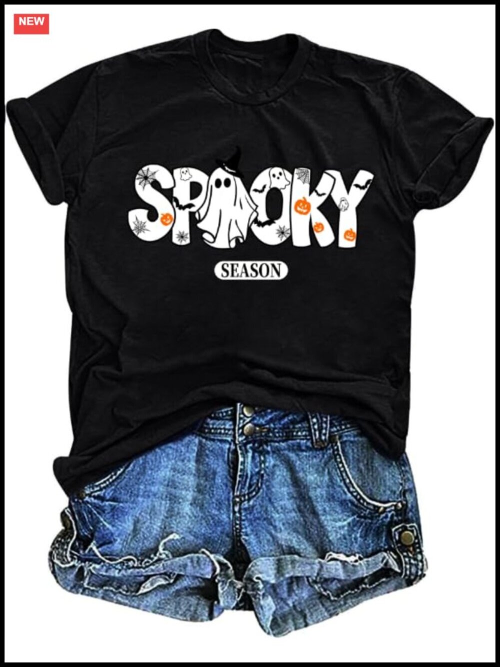 Spooky Season Halloween Graphic Tee Women Ghost Pumpkin Print Crew Neck